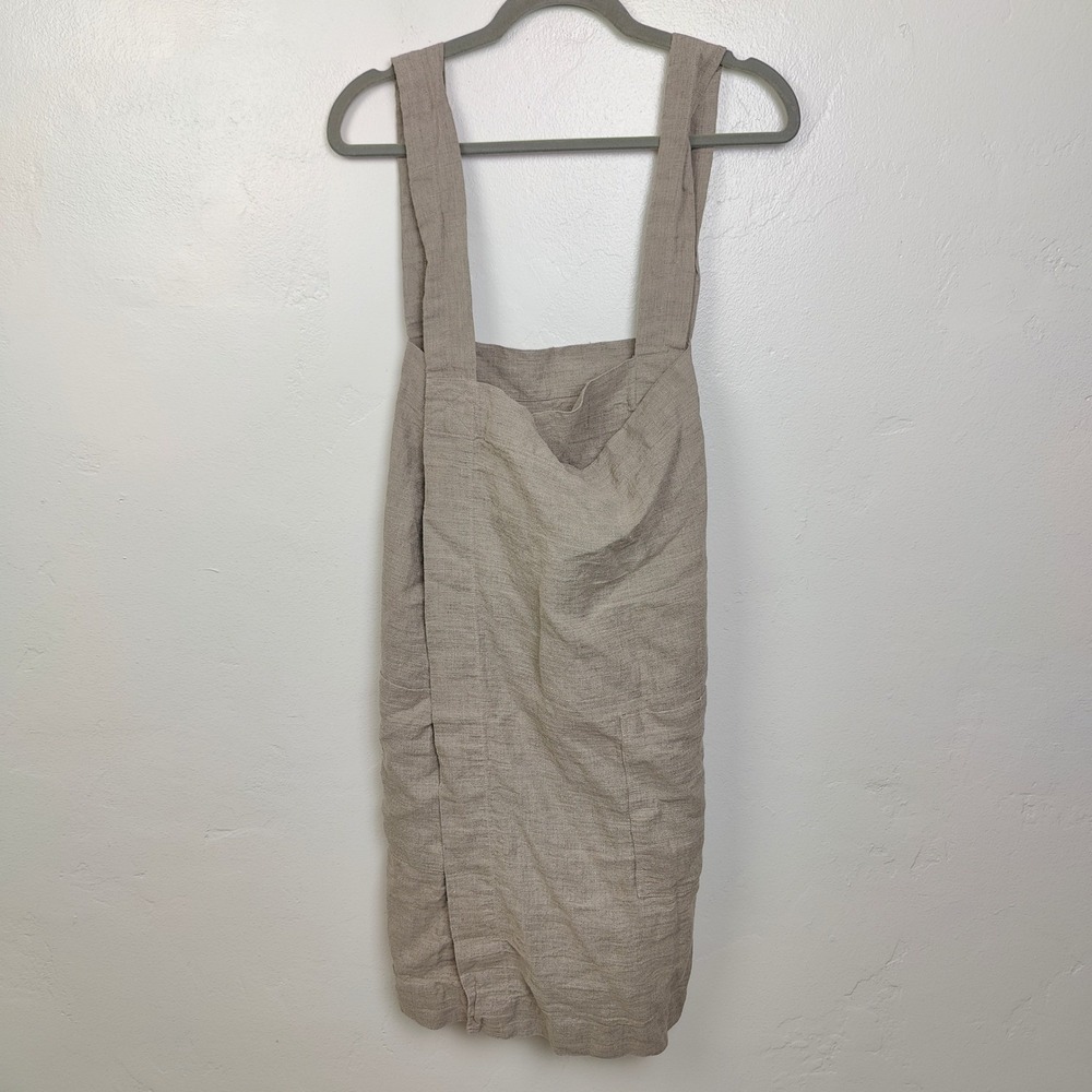 Rough Linen Unisex Pinafore Apron Regular Beige 100% Linen Pockets Cottagecore - Picture 5 of 9